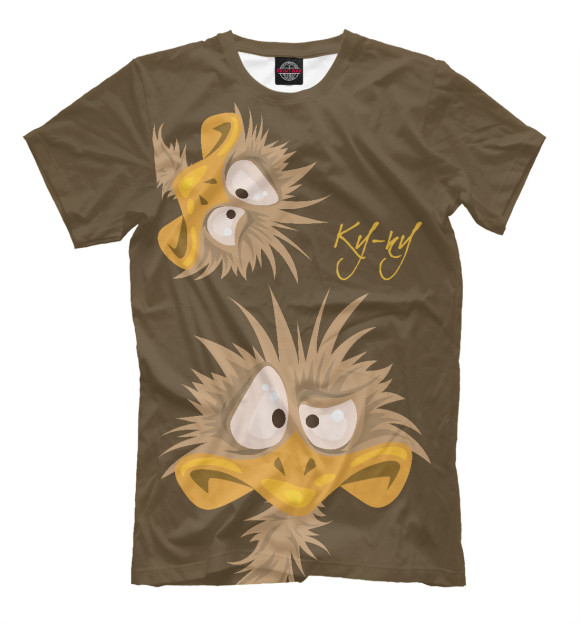 Мужская футболка с изображением Страус ку-ку цвета Белый