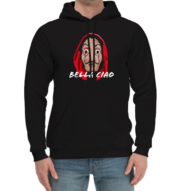 Мужской хлопковый худи с изображением Бумажный Дом цвета Черный