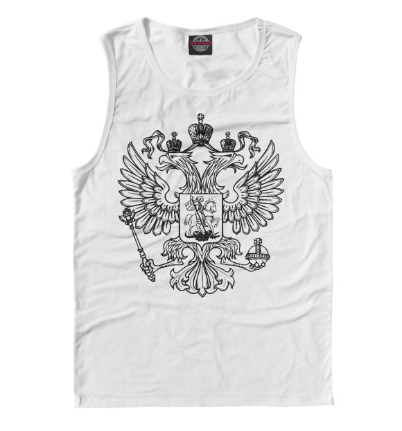 Мужская майка с изображением Герб Российской Федерации (одноцветный) цвета Белый