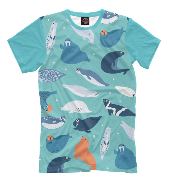 Мужская футболка с изображением Морские котики цвета Серый