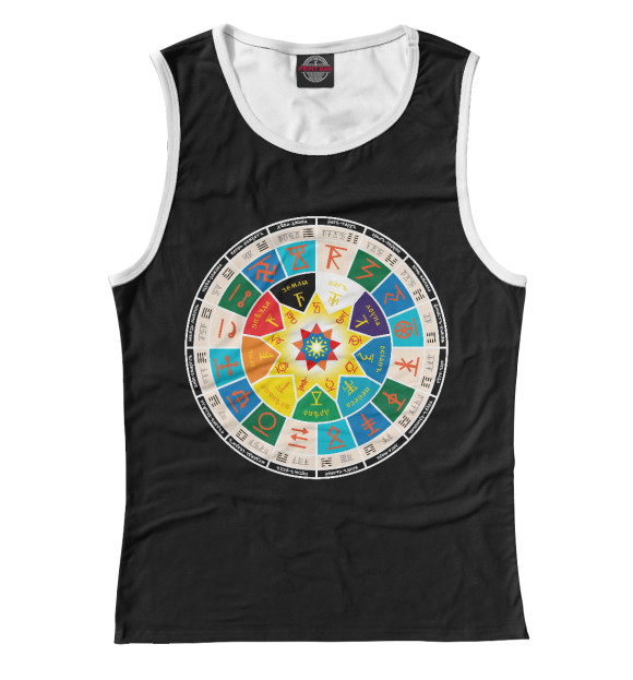 Майка для девочки с изображением Славяно-Арийский календарь (Круголет Числобога) цвета Белый