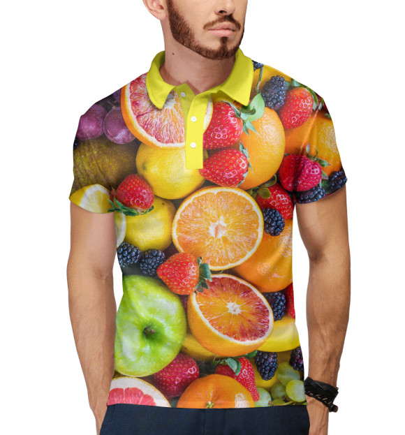 Мужское поло с изображением фруктовый винегрет цвета Белый