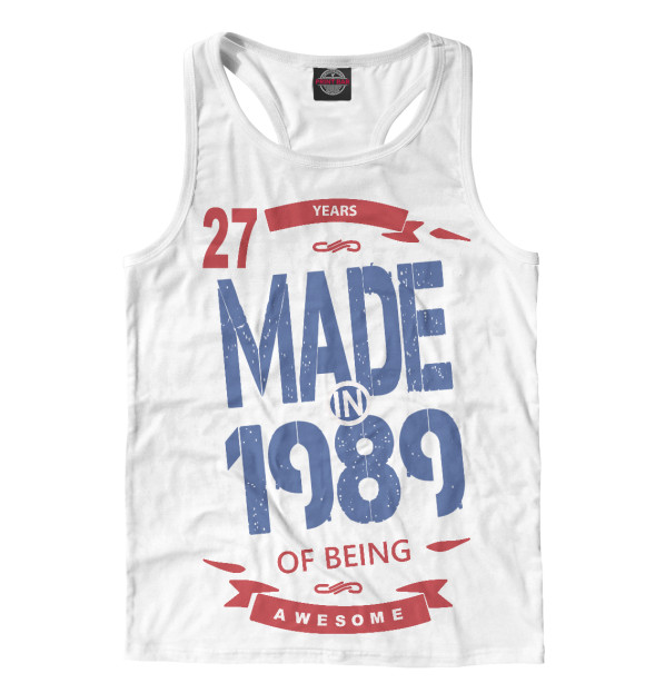 Мужская майка-борцовка с изображением Рожденный в 1989 цвета Белый