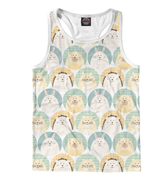 Мужская майка-борцовка с изображением Круглые животные цвета Белый