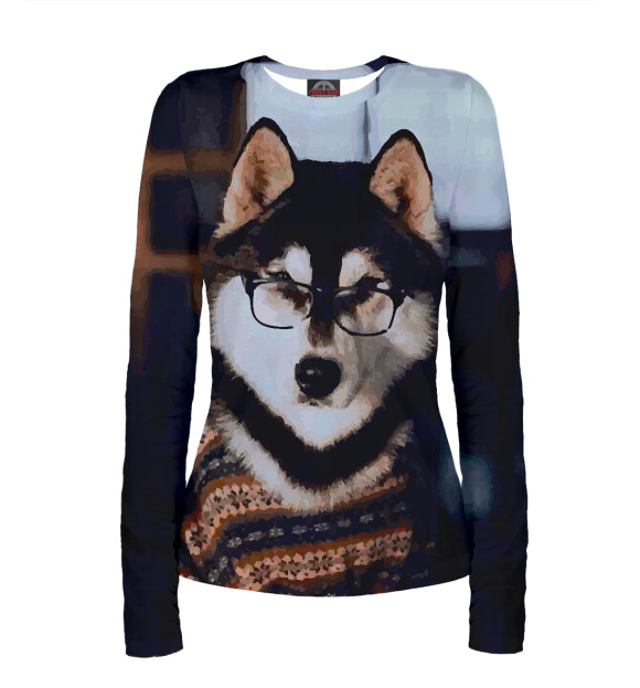 Женский лонгслив с изображением Хаски цвета Белый