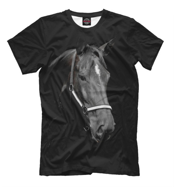Мужская футболка с изображением Черный конь цвета Белый