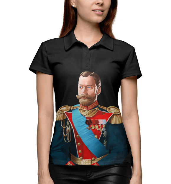 Женское поло с изображением Николай II цвета Белый