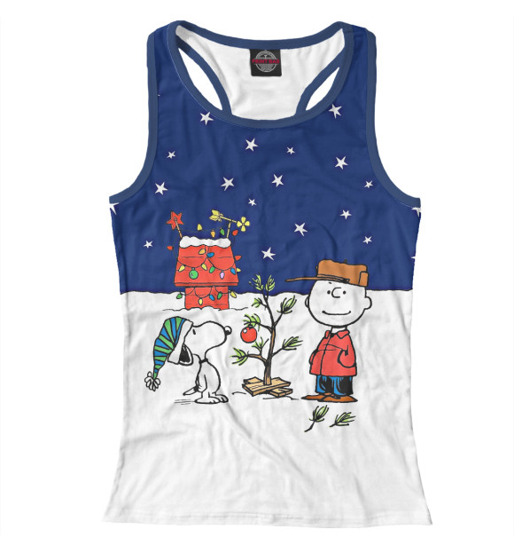 Женская майка-борцовка с изображением Снуппи в Новый  Год цвета Белый