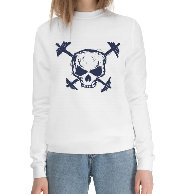 Женский хлопковый свитшот с изображением Пауэрлифтинг цвета Белый