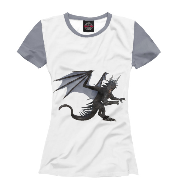 Женская футболка с изображением Дракон с крыльями цвета Белый