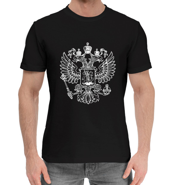 Мужская хлопковая футболка с изображением Герб РФ цвета Черный