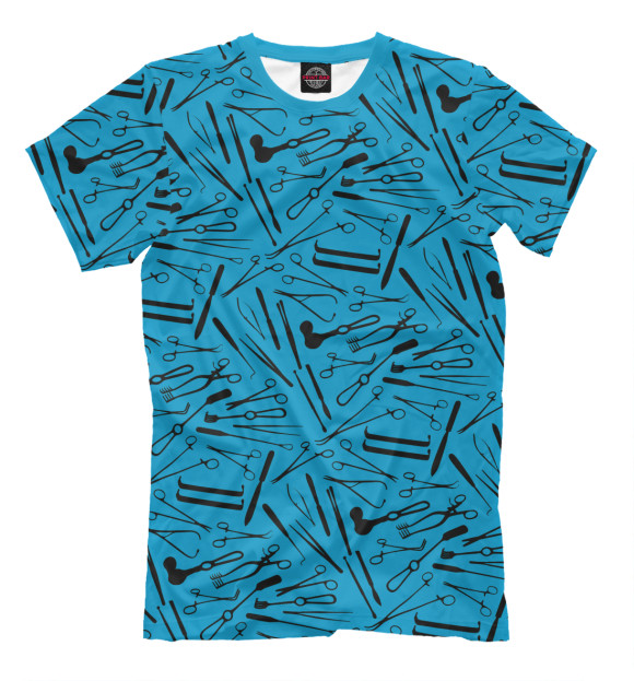 Мужская футболка с изображением Хирургические инструменты цвета Грязно-голубой