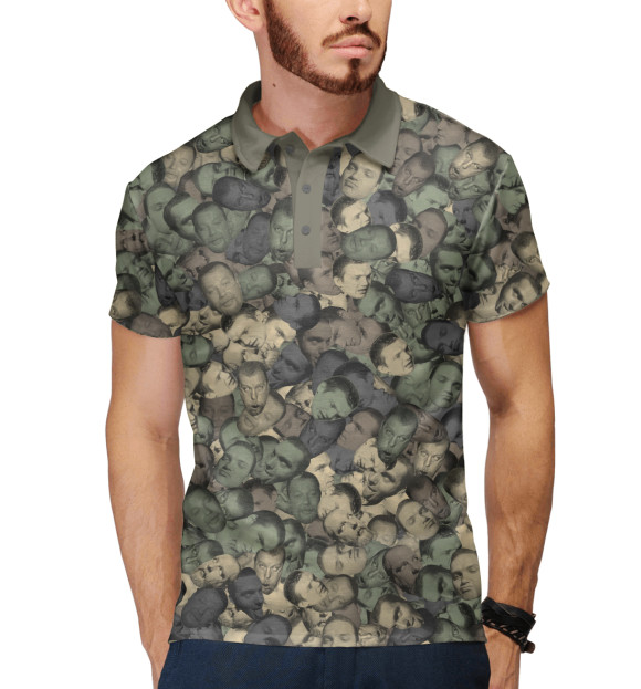 Мужское поло с изображением Зеленый слоник цвета Белый