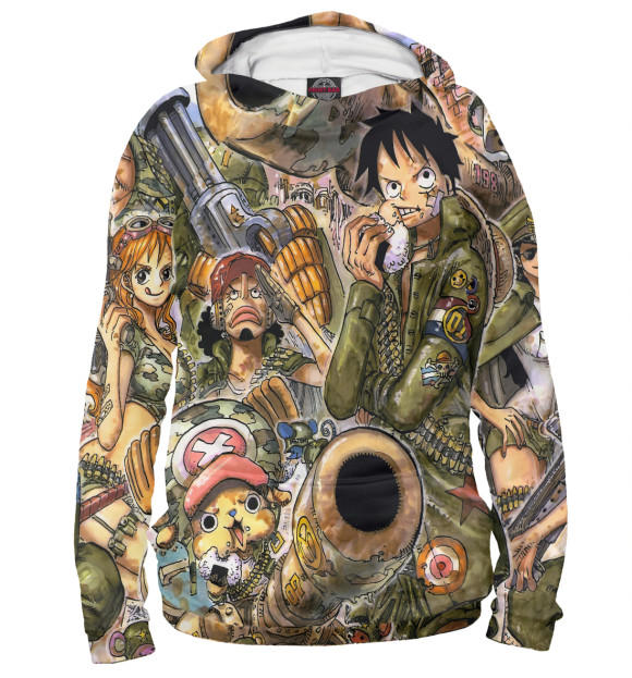 Женское худи с притом One Piece цвета Белый Женское худи с изображением One Piece цвета Белый