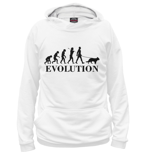Мужское худи с изображением Эволюция Собачника цвета Белый