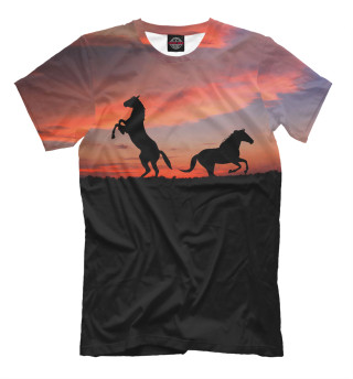 Мужская футболка Кони в закате