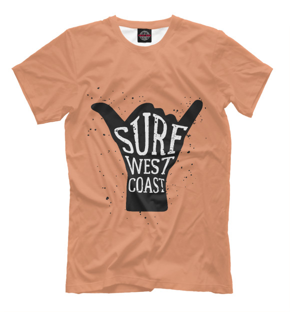 Мужская футболка с изображением Серфинг жест цвета Темно-бежевый
