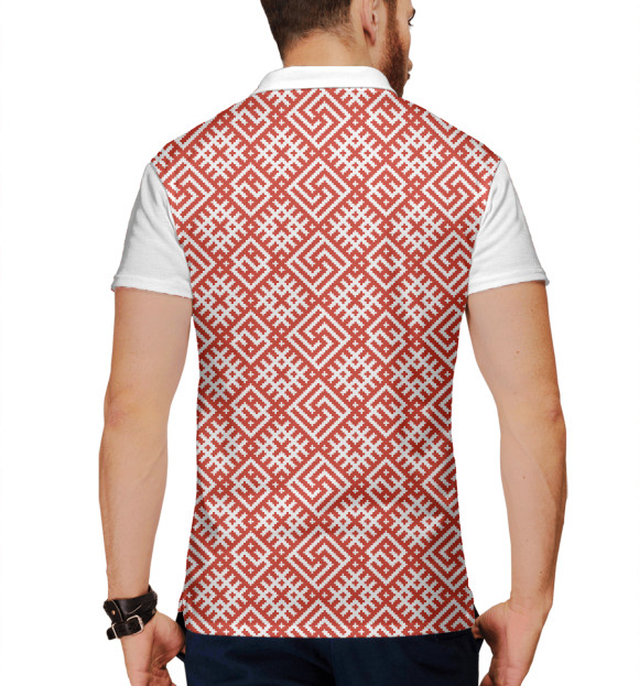 Мужское поло с изображением Рубежник (Обережная Вышивка) цвета Белый