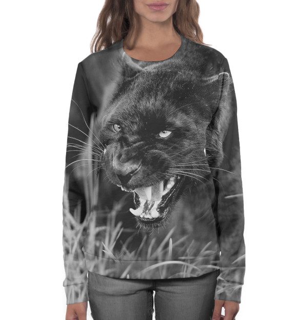 Женский свитшот с изображением Оскал пантеры цвета Белый