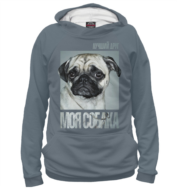 Женское худи с изображением Мопс цвета Белый