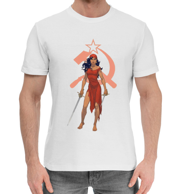 Мужская хлопковая футболка с изображением Красная мстительница цвета Белый