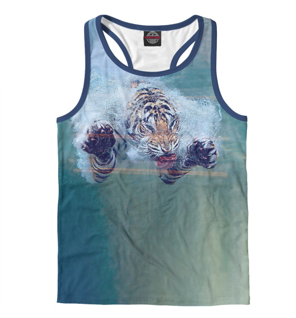 Мужская майка-борцовка с изображением Ныряющий тигр цвета Белый