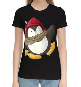 Женская хлопковая футболка Пингвин в шапке