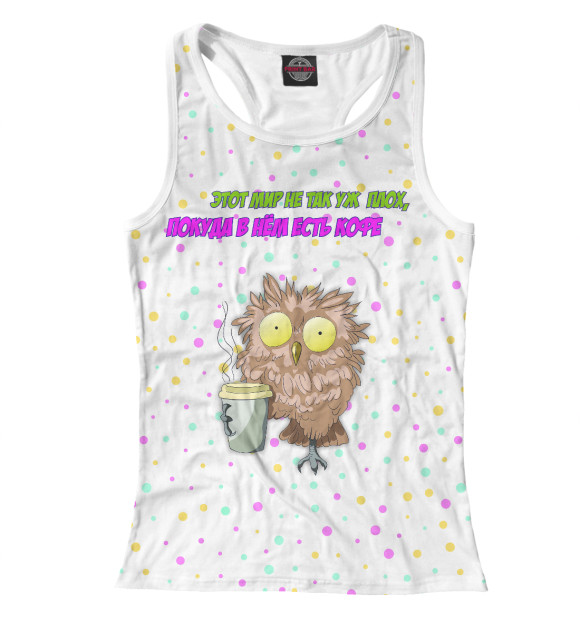 Женская майка-борцовка с изображением Сова цвета Белый