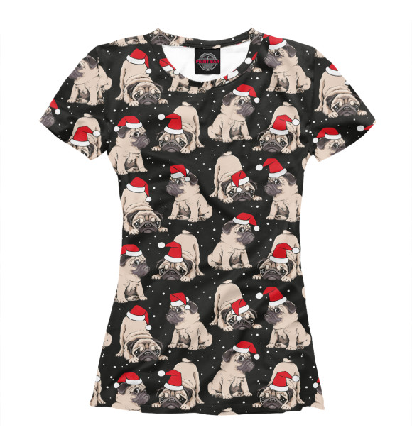Футболка для девочек с изображением Новогодние мопсы цвета Белый