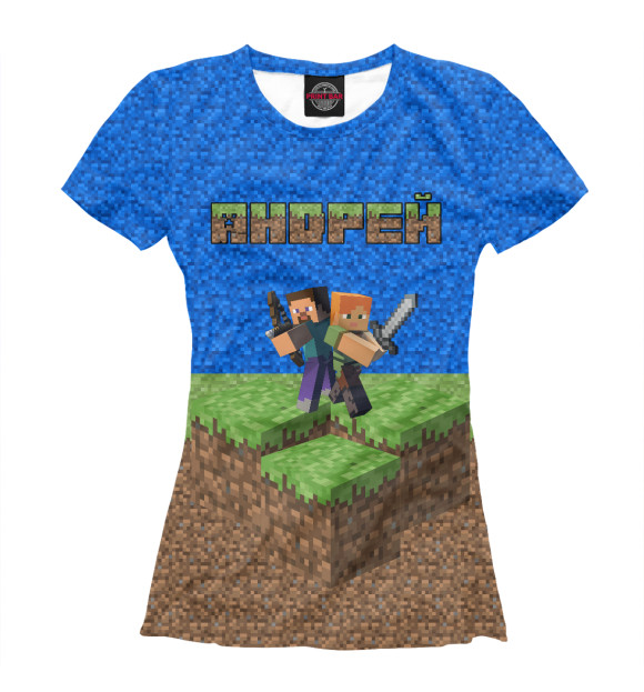 Футболка для девочек с изображением АНДРЕЙ-MINECRAFT цвета Белый
