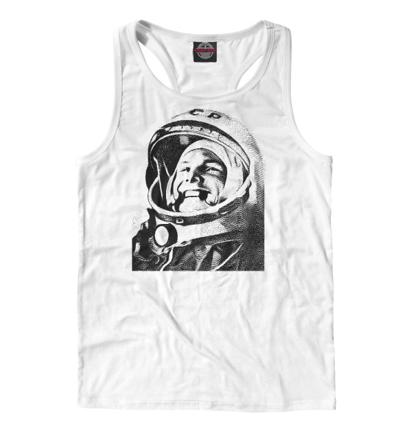 Мужская майка-борцовка с изображением Юрий Алексеевич Гагарин цвета Белый
