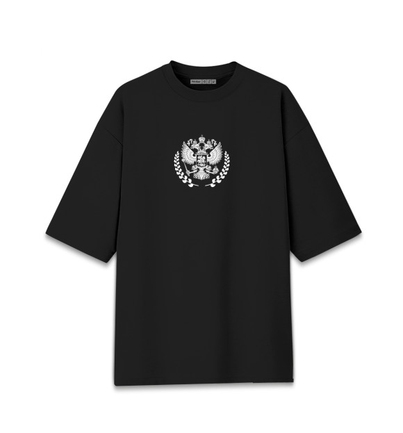 Мужская футболка оверсайз с изображением Russia - Герб цвета Черный