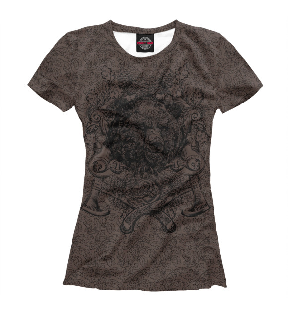 Женская футболка с изображением Медведь и топоры цвета Белый