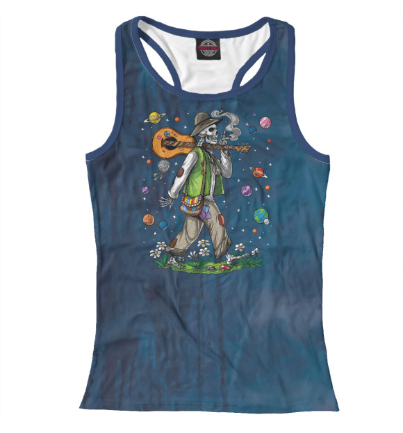 Женская майка-борцовка с изображением Psychedelic Skeleton Hippie цвета Белый