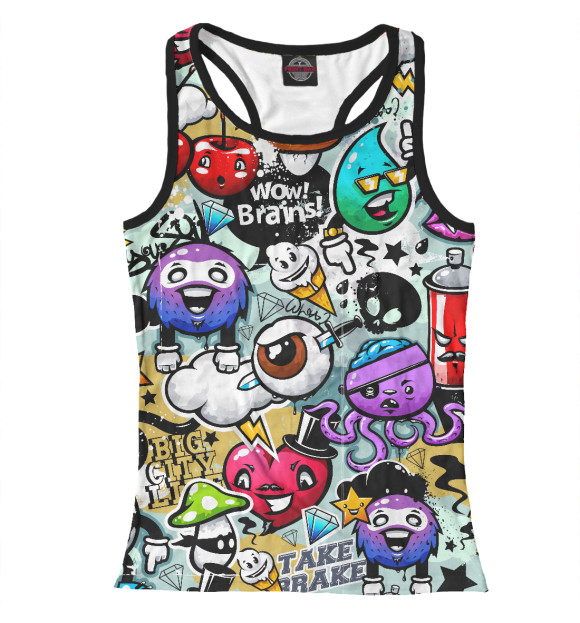 Женская майка-борцовка с изображением Стена стикеров цвета Белый