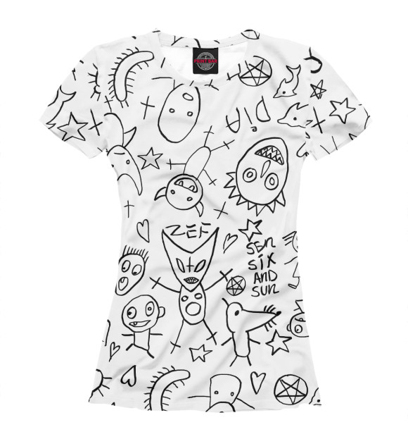 Женская футболка с изображением Die Antwoord. Рисунки цвета Белый