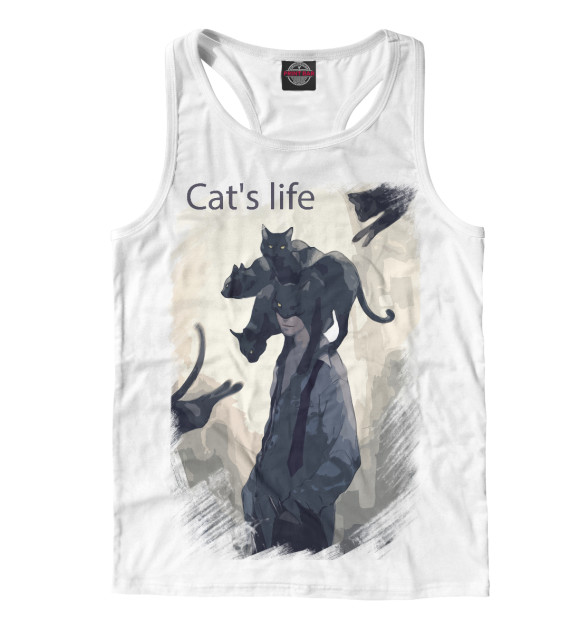 Мужская майка-борцовка с изображением Кошачья жизнь цвета Белый