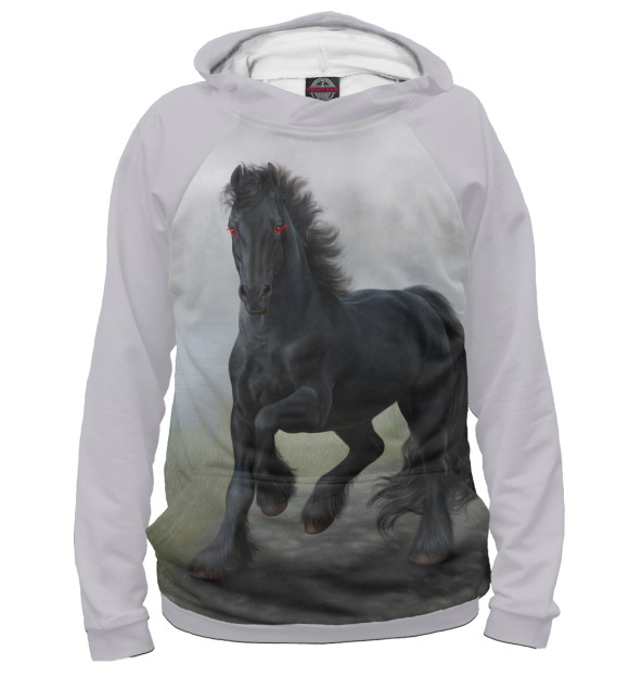 Женское худи с изображением Конь цвета Белый