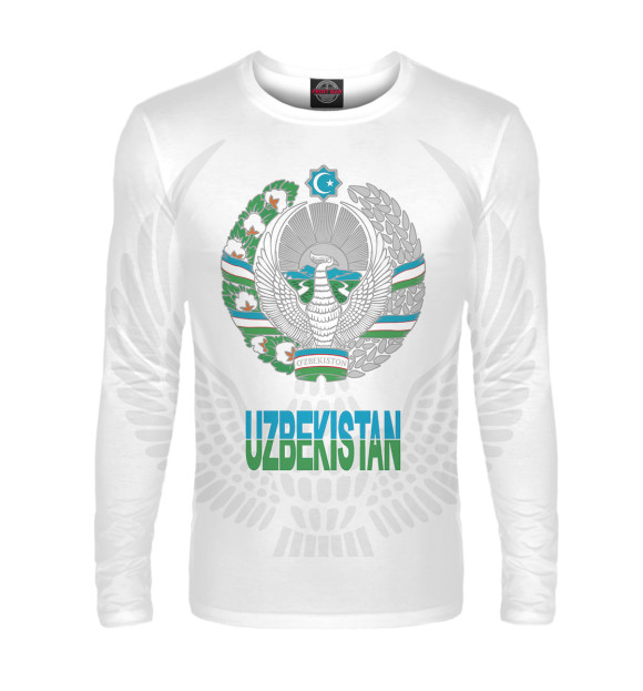 Мужской лонгслив с изображением Узбекистан цвета Белый