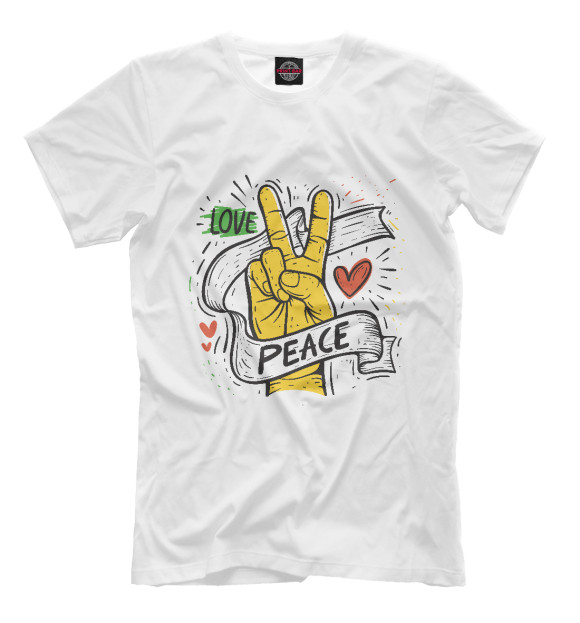 Мужская футболка с изображением Love peace цвета Молочно-белый
