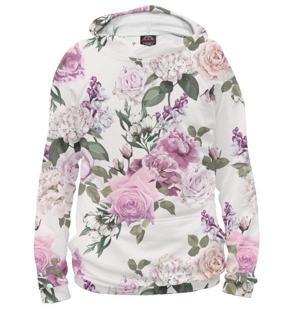 Женское худи с изображением Узор с розами цвета Белый