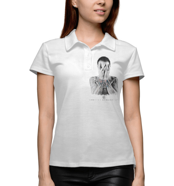 Женское поло с изображением Честер Беннингтон цвета Белый