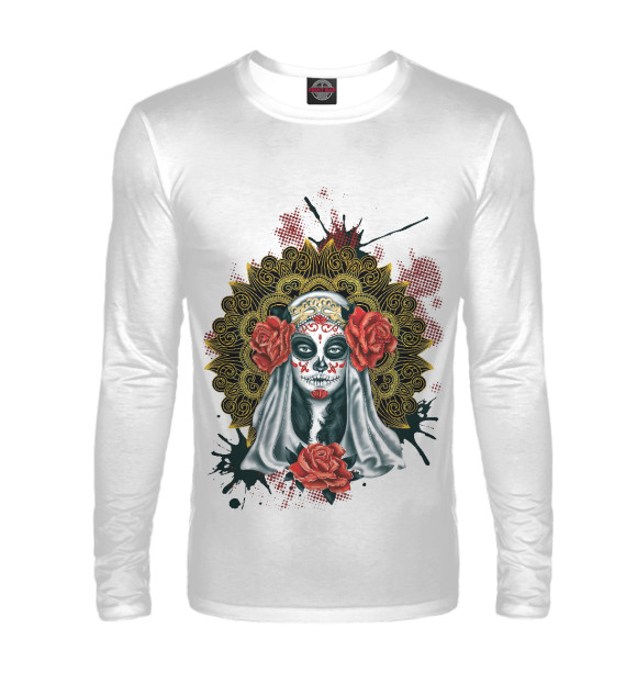 Мужской лонгслив с изображением Santa Muerte цвета Белый