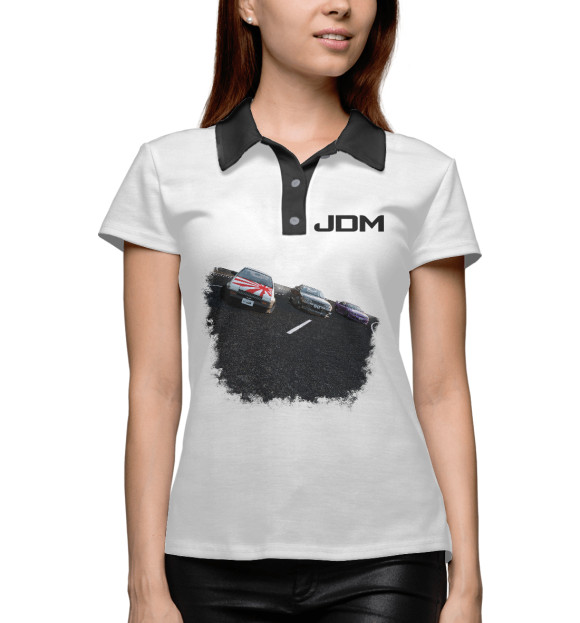 Женское поло с изображением JDM цвета Белый