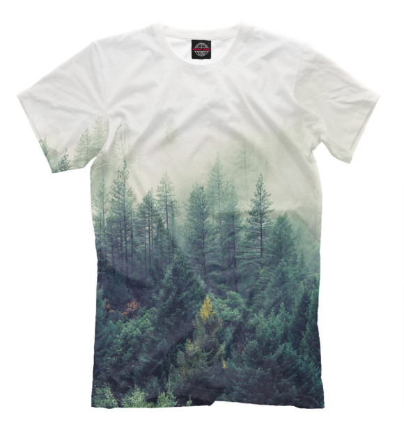 Мужская футболка с изображением Сибирский лес цвета Молочно-белый