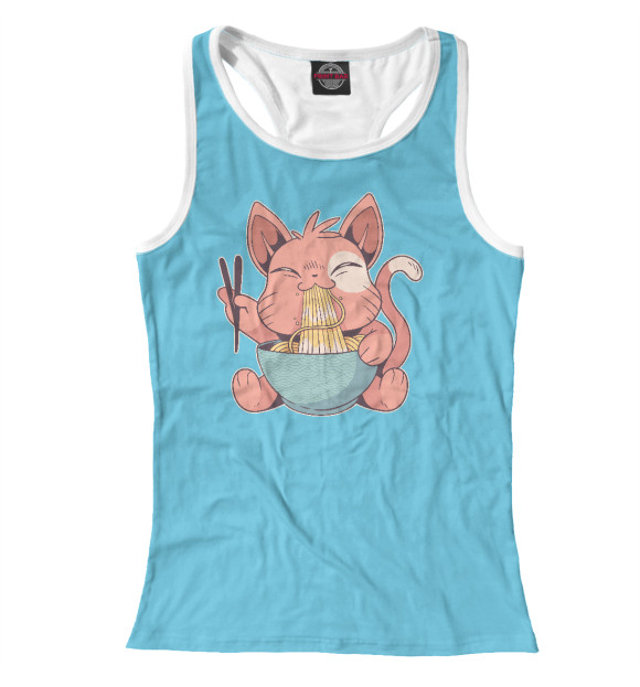 Женская майка-борцовка с изображением Котик и рамен цвета Белый