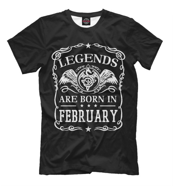 Мужская футболка с изображением Легенды рождаются в феврале цвета Черный