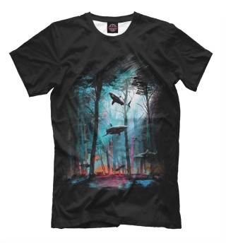 Мужская футболка Акулы среди деревьев