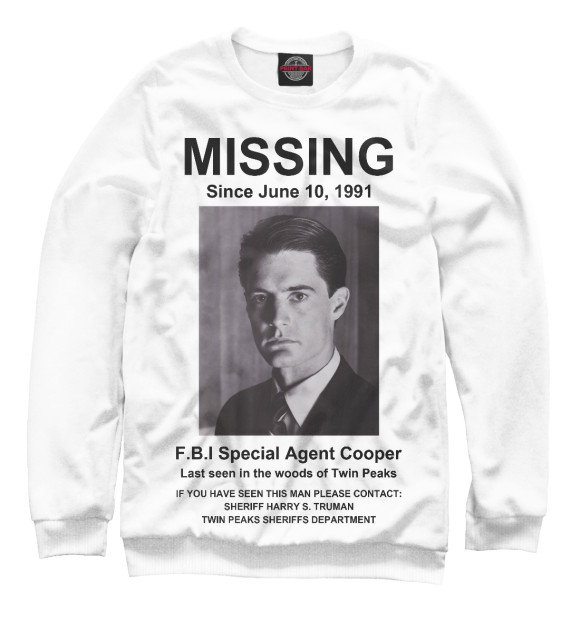 Свитшот для девочек с изображением Agent Cooper Missing цвета Белый