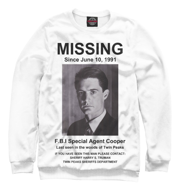 Женский свитшот с изображением Agent Cooper Missing цвета Белый